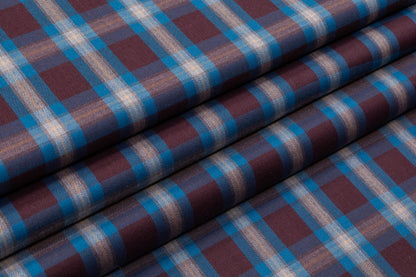 Checked Italian Wool Cashmere Suiting - Blue / Brown