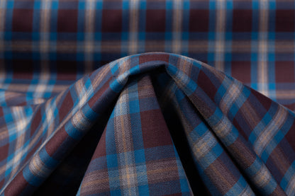 Checked Italian Wool Cashmere Suiting - Blue / Brown