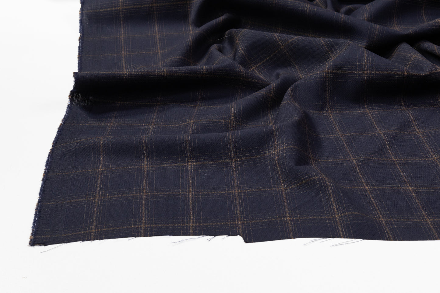 Checked Italian Wool Suiting - Navy Blue / Brown