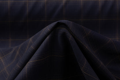 Checked Italian Wool Suiting - Navy Blue / Brown