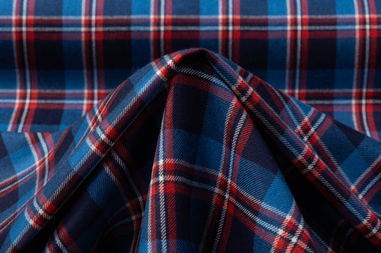 Tartan Italian Wool Suiting - Blue / Red