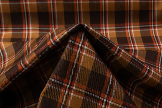 Tartan Italian Wool Suiting - Brown / Orange