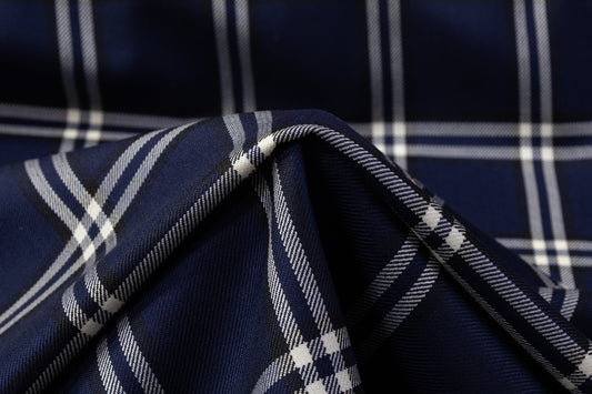 Tartan Italian Wool Suiting - Navy / White