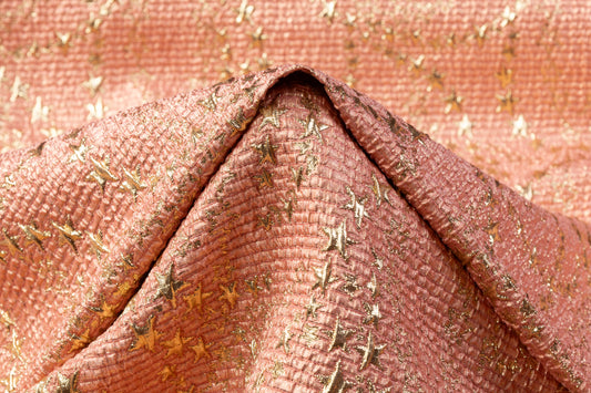 Textured Metallic Wool Blend Brocade - Peach / Gold