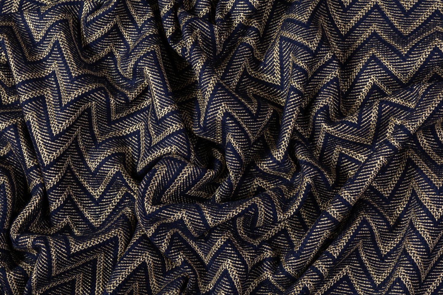 Metallic Italian Wool Blend Chenille Tweed - Navy / Gold