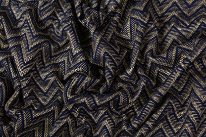 Metallic Italian Wool Blend Chenille Tweed - Navy / Gold