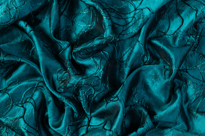 Abstract Metallic Italian Silk Blend Cloqué - Teal