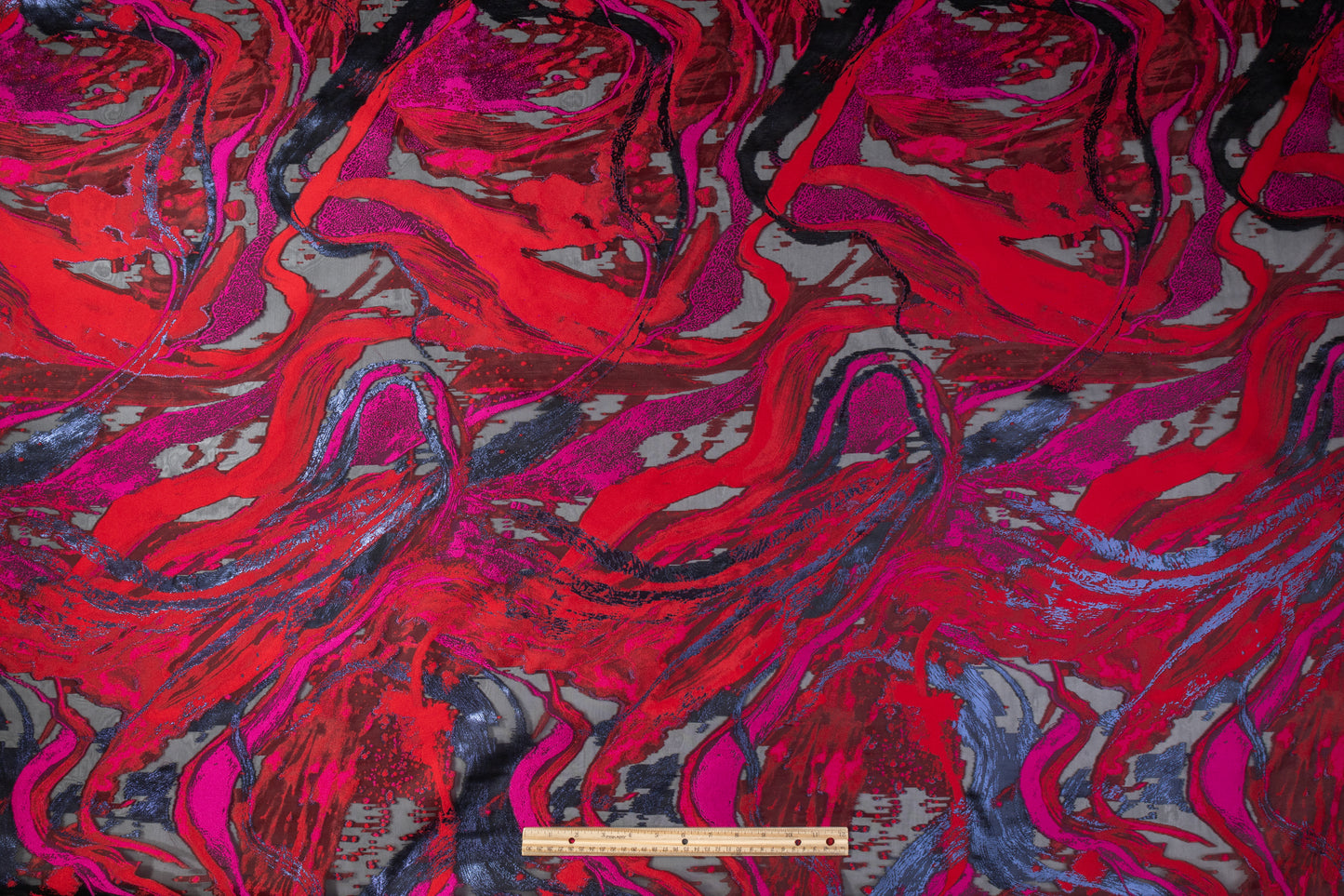 Abstract Italian Silk Blend Fil Coupé - Red / Fuchsia / Black