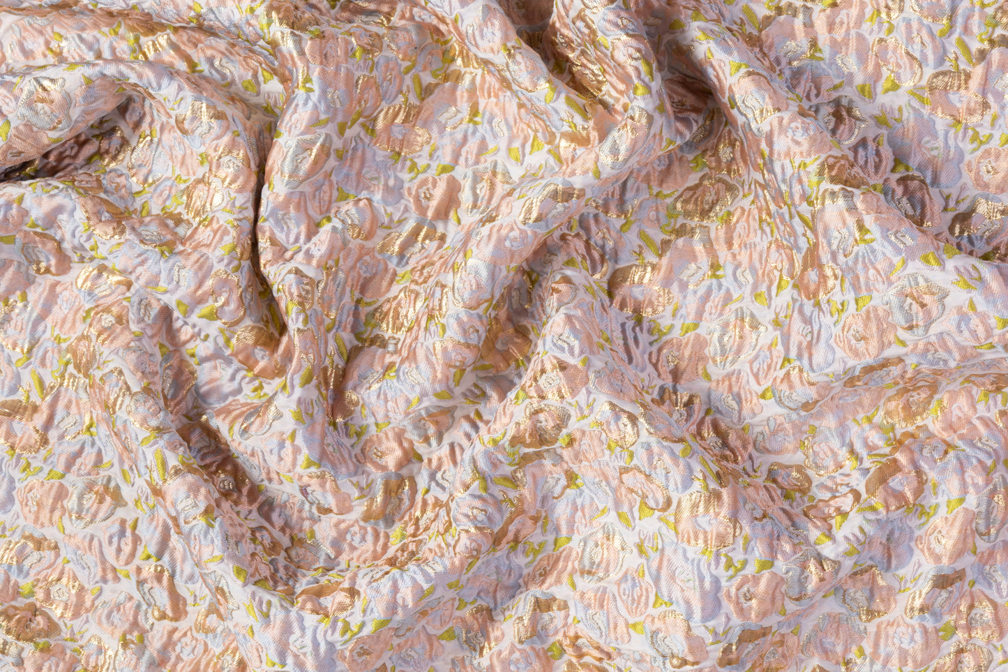 Crushed Metallic Italian Brocade - Peach / Green / Gold