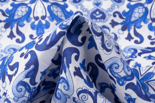 Max Mara - Printed Italian Linen - Blue / White