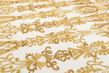 Damask Beaded and Embroidered Tulle - Gold