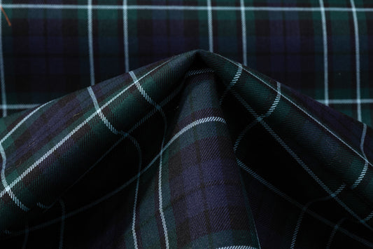 Checked Italian Wool Suiting - Green / Blue