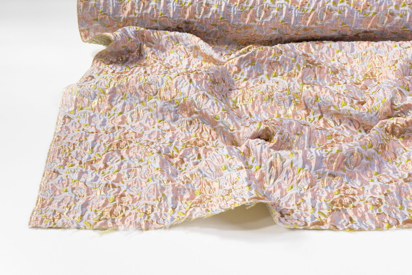 Crushed Metallic Italian Brocade - Peach / Green / Gold