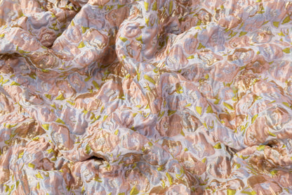 Crushed Metallic Italian Brocade - Peach / Green / Gold