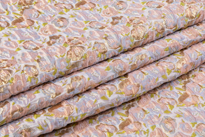 Crushed Metallic Italian Brocade - Peach / Green / Gold