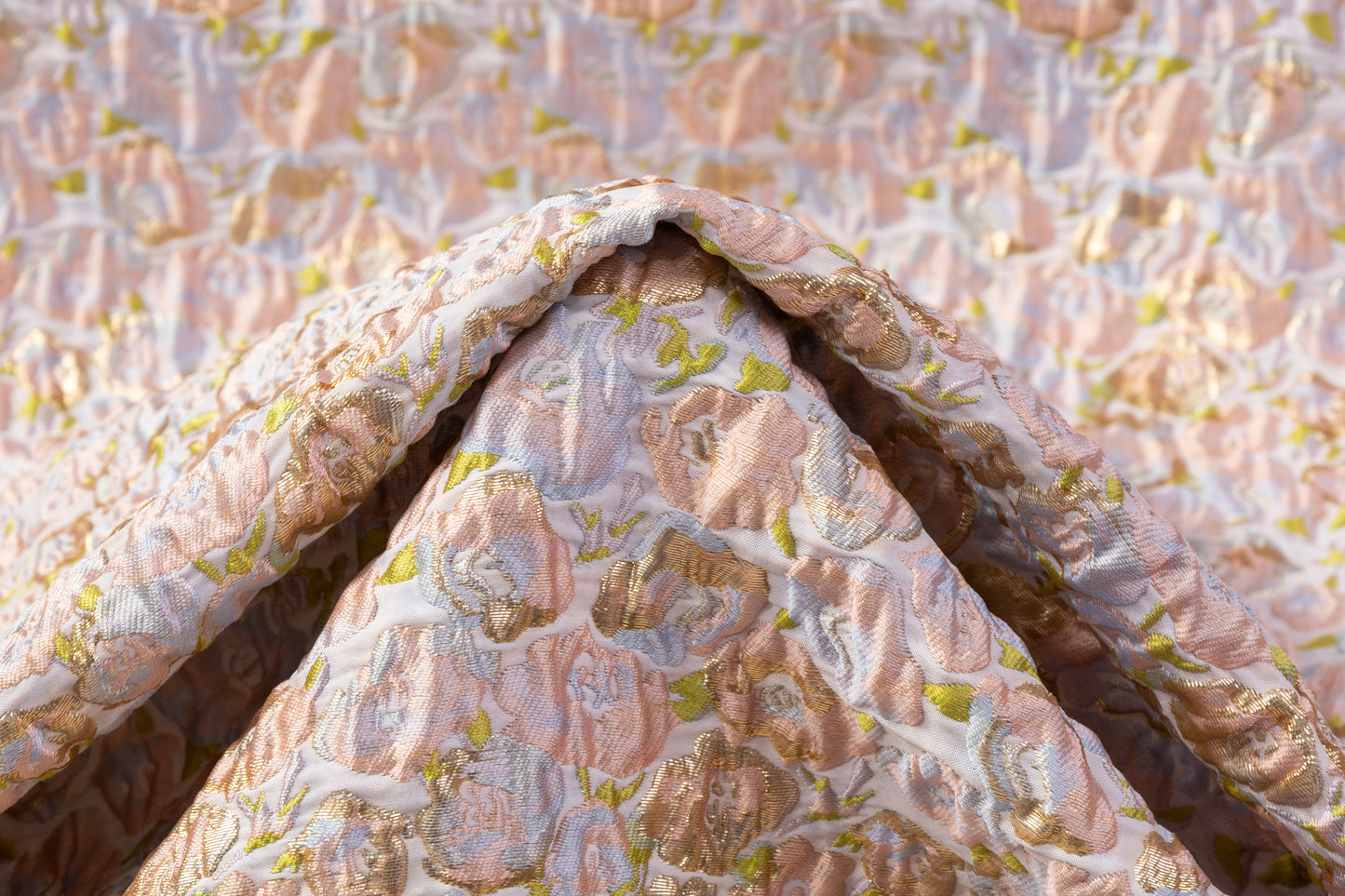 Crushed Metallic Italian Brocade - Peach / Green / Gold