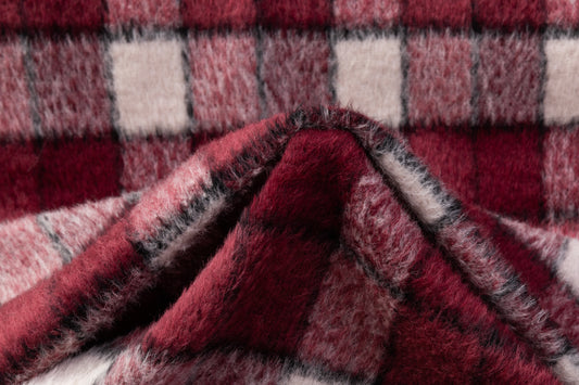 Checked Italian Alpaca Wool Coating - Burgundy / White