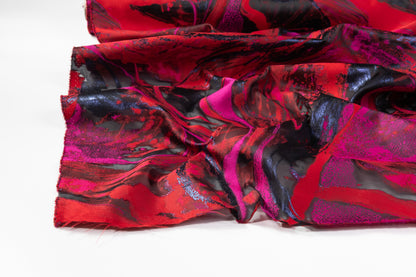 Abstract Italian Silk Blend Fil Coupé - Red / Fuchsia / Black