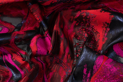 Abstract Italian Silk Blend Fil Coupé - Red / Fuchsia / Black