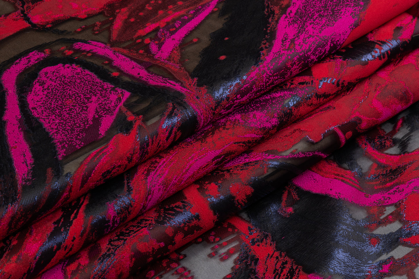 Abstract Italian Silk Blend Fil Coupé - Red / Fuchsia / Black