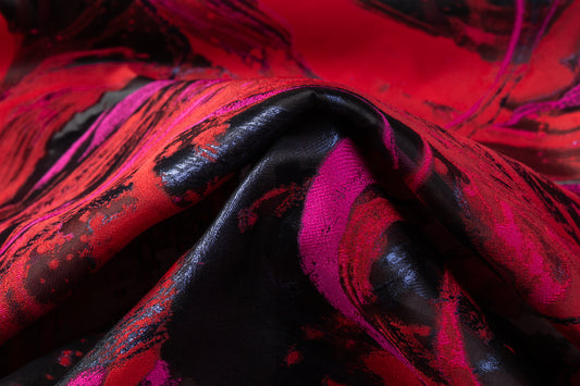 Abstract Italian Silk Blend Fil Coupé - Red / Fuchsia / Black