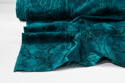 Abstract Metallic Italian Silk Blend Cloqué - Teal