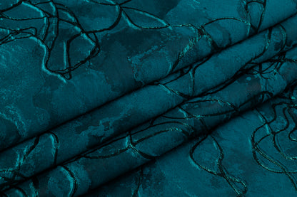 Abstract Metallic Italian Silk Blend Cloqué - Teal