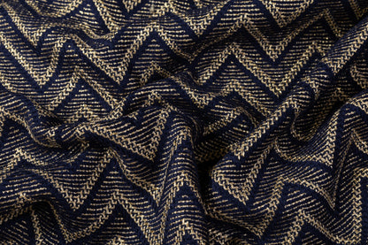 Metallic Italian Wool Blend Chenille Tweed - Navy / Gold