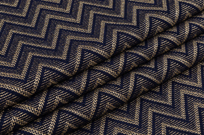 Metallic Italian Wool Blend Chenille Tweed - Navy / Gold