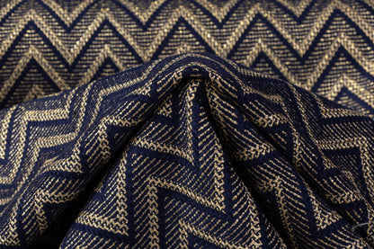 Metallic Italian Wool Blend Chenille Tweed - Navy / Gold