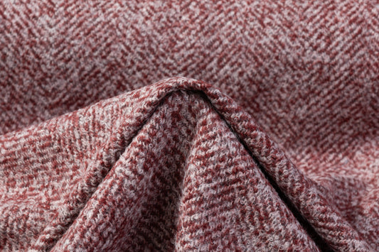 Two-Tone Herringbone Italian Wool Boucle - Off White / Brick Red