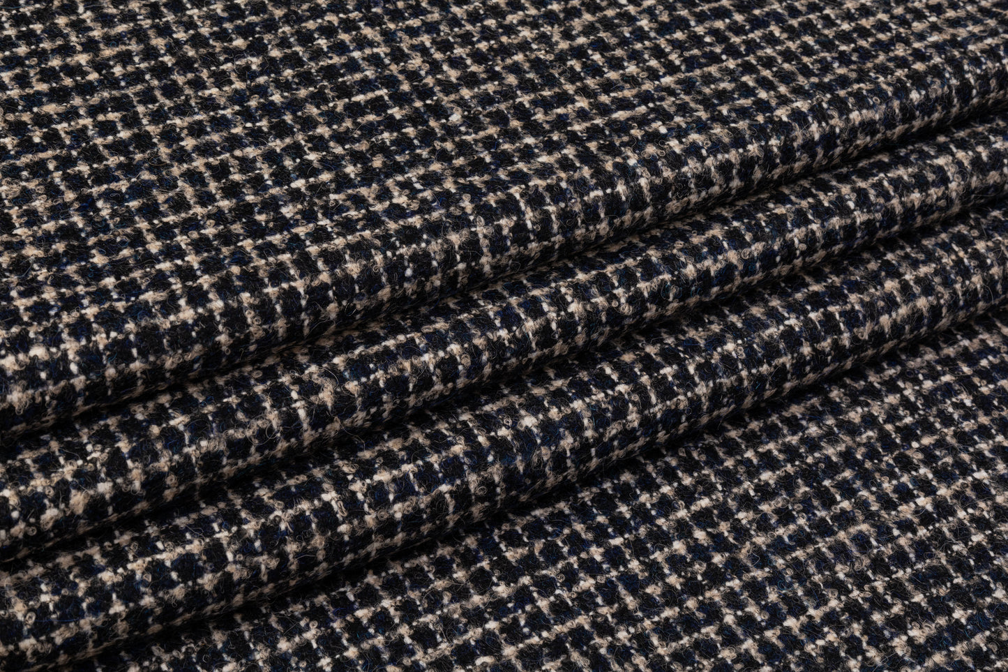 Italian Alpaca Mohair Wool Blend Tweed Boucle - Blue / Taupe