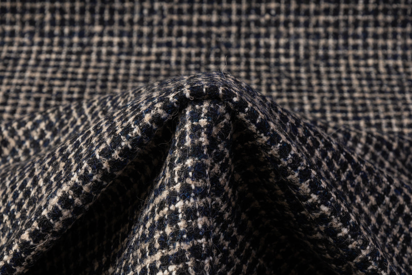 Italian Alpaca Mohair Wool Blend Tweed Boucle - Blue / Taupe