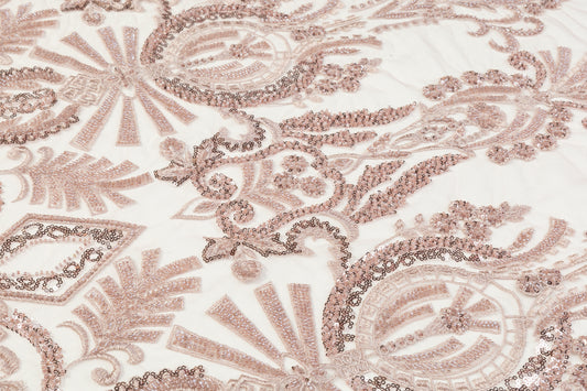 Damask Beaded and Embroidered - Blush