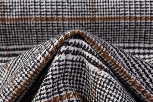 Glen Check Italian Wool Nylon Tweed Coating - Black / White / Brown