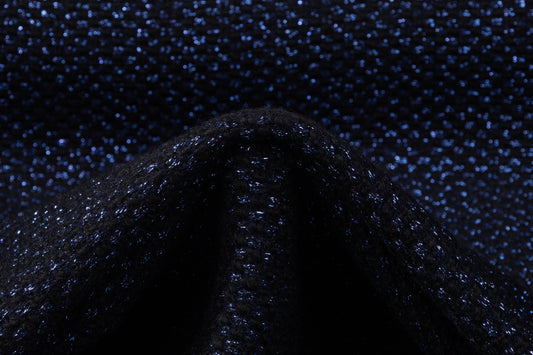 Metallic Italian Wool Tweed - Blue / Black