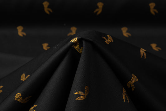 Bunny Embroidered Italian Wool Gabardine - Black / Gold