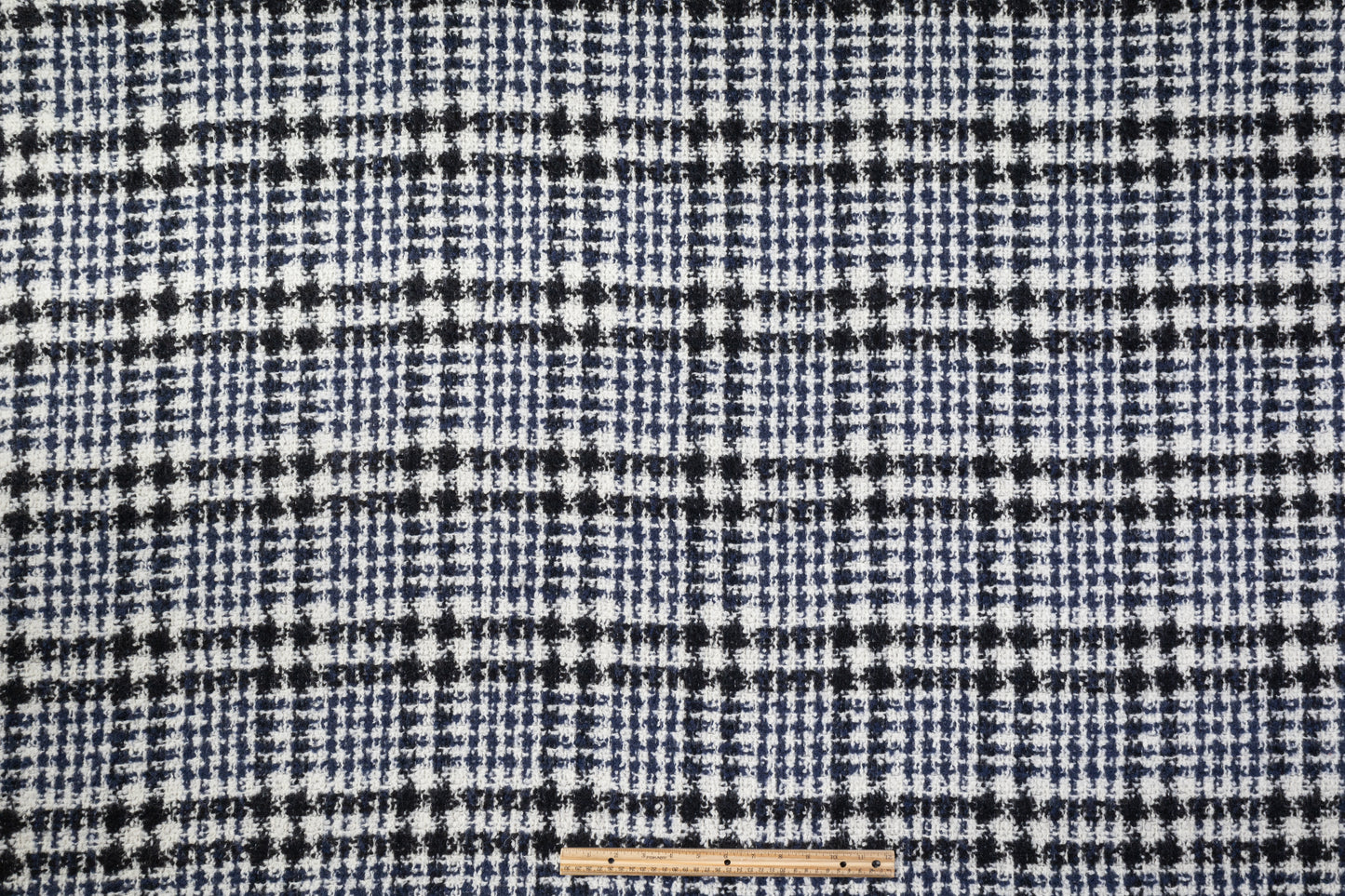 Italian Wool Blend Tweed Coating - Blue / Black / White