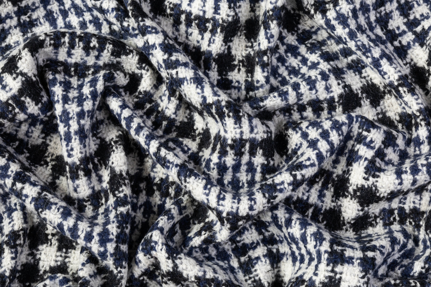 Italian Wool Blend Tweed Coating - Blue / Black / White