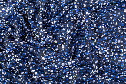 Geometric Italian Cotton Blend Brocade - Blue / White