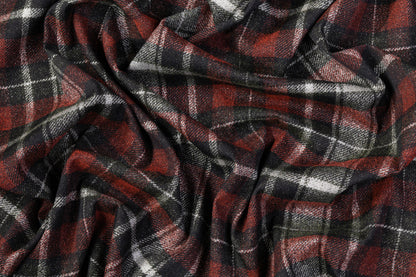 Metallic Plaid Cotton Blend Suiting - Red / Silver / Green