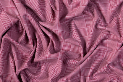 Checked Italian Wool Silk and Cotton Suiting - Mauve