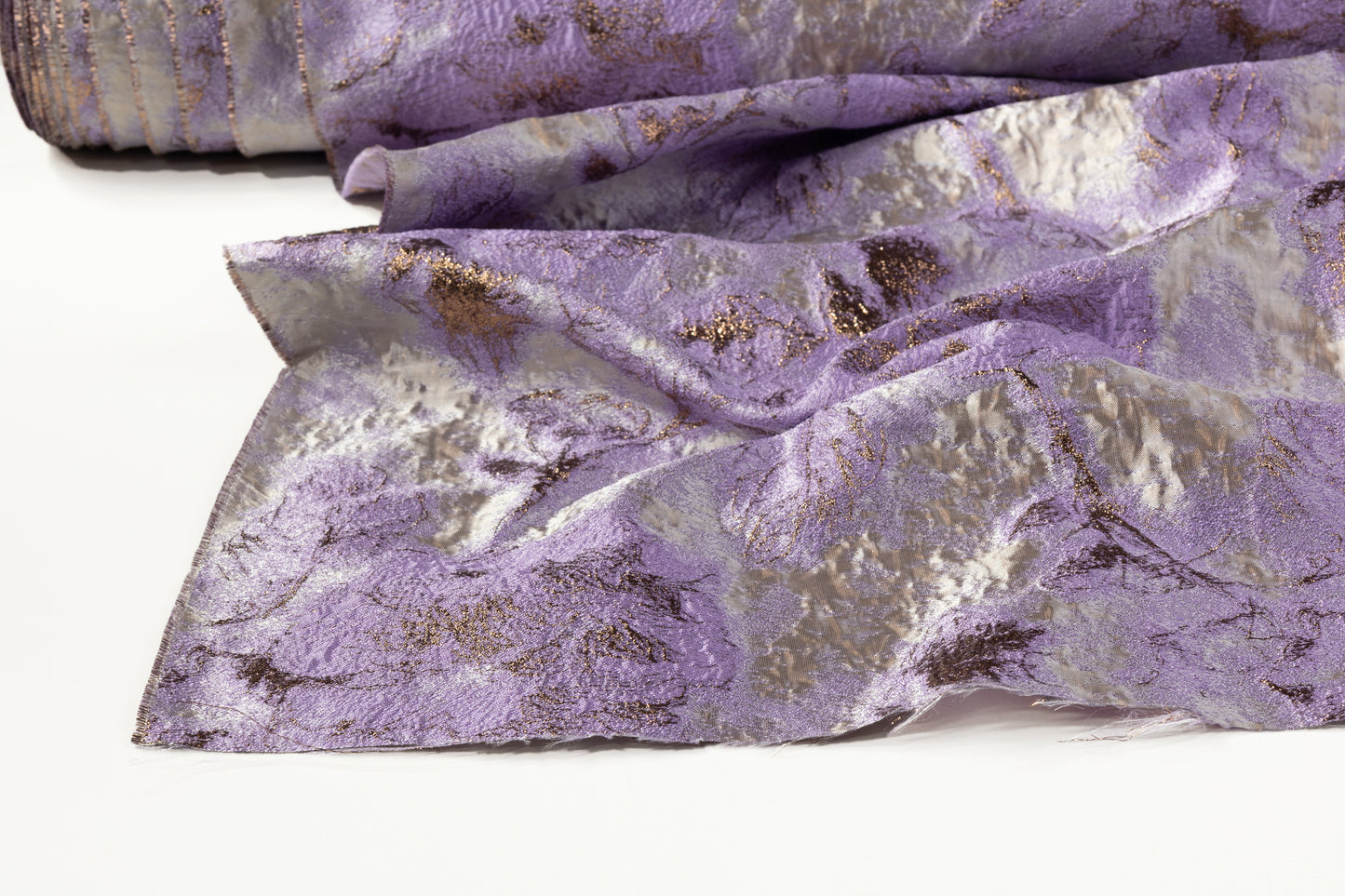 Floral Crushed Metallic Brocade - Purple / Gold