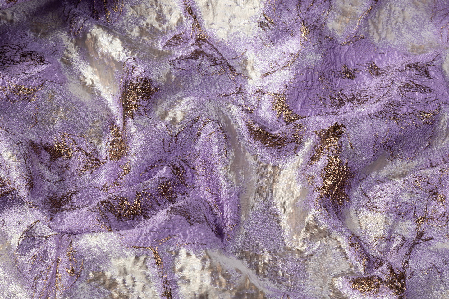 Floral Crushed Metallic Brocade - Purple / Gold