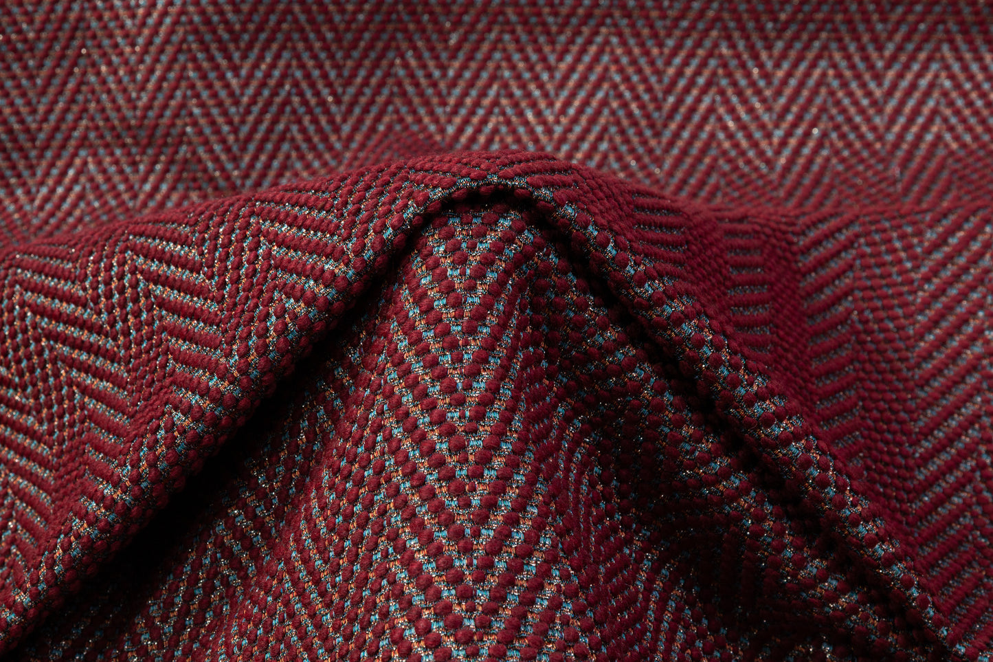 Metallic Herringbone Italian Tweed - Maroon / Multicolor