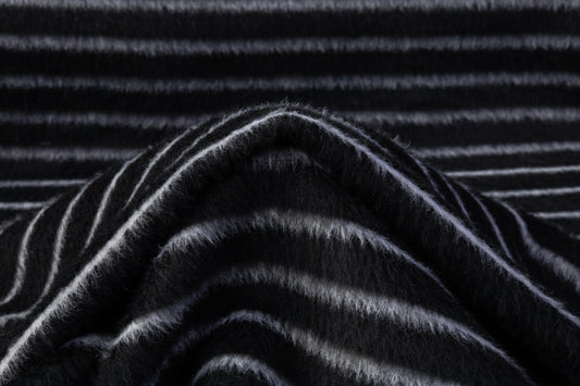 Striped Italian Poly Wool Coating - Black / Off White