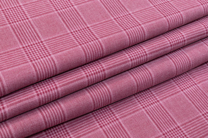 Checked Italian Wool Silk and Cotton Suiting - Mauve