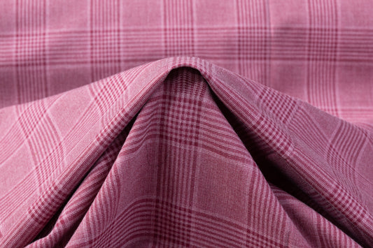 Checked Italian Wool Silk and Cotton Suiting - Mauve