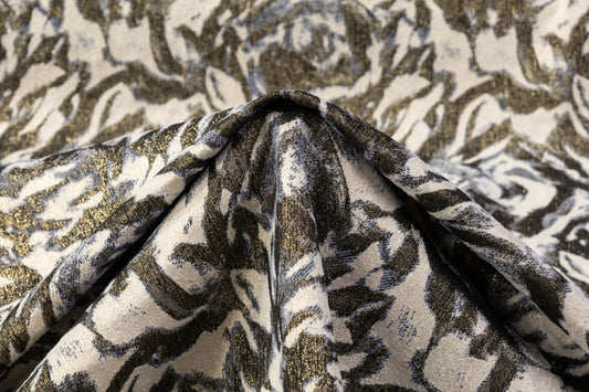 Abstract Metallic Italian Stretch Brocade - Antique Gold / Beige