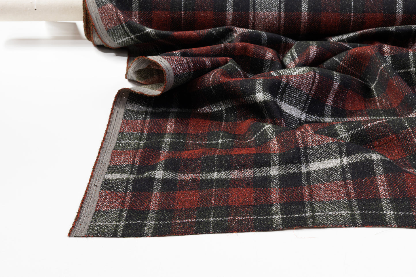 Metallic Plaid Cotton Blend Suiting - Red / Silver / Green